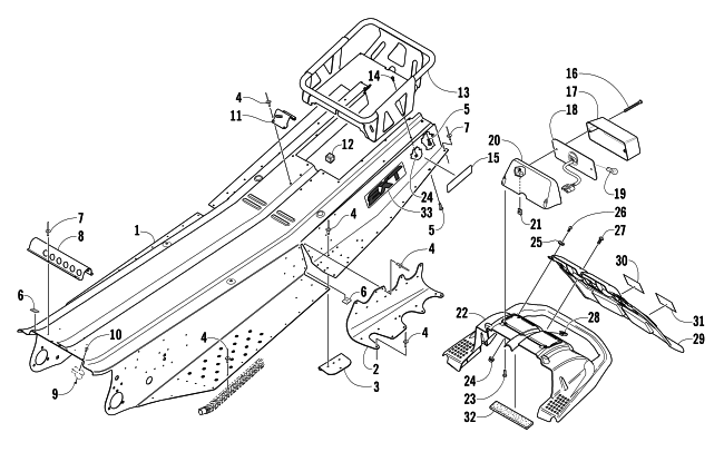 TUNNEL, REAR BUMPER, AND TAILLIGHT ASSEMBLY