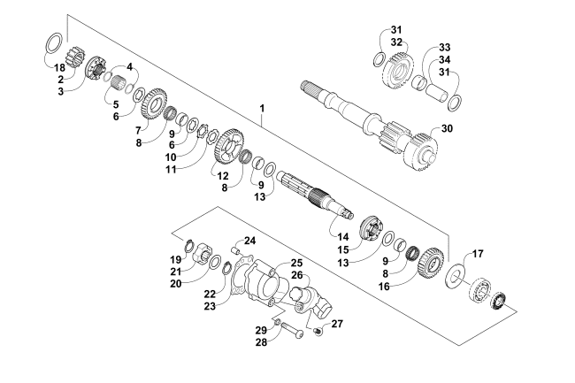 SECONDARY TRANSMISSION ASSEMBLY (ENGINE SERIAL NO. Up to 0700A70010049)