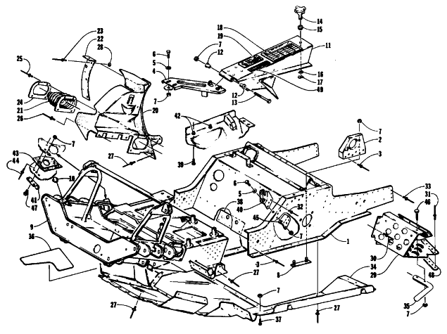 FRONT FRAME, BELLY PAN AND FOOTREST ASSEMBLY