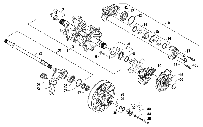 DRIVE TRAIN SHAFTS AND BRAKE ASSEMBLIES