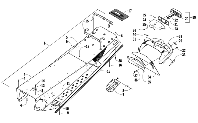 TUNNEL, REAR BUMPER, AND TAILLIGHT ASSEMBLY