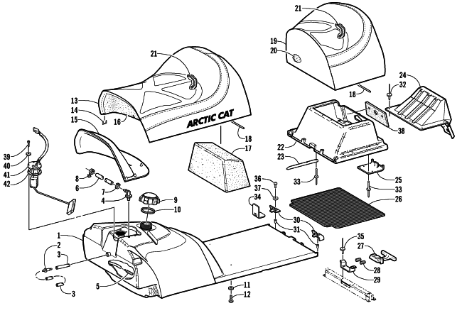 GAS TANK, SEAT, AND FUEL SENSOR ASSEMBLY