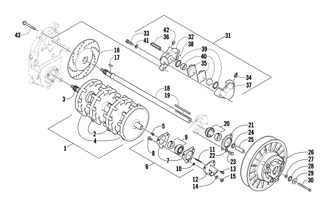 DRIVE TRAIN SHAFTS AND BRAKE ASSEMBLIES