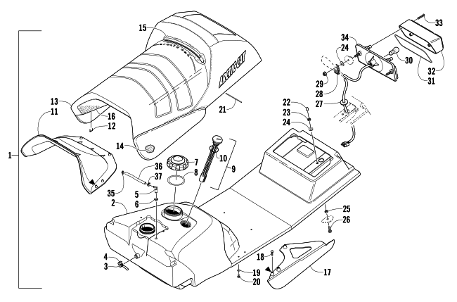 GAS TANK, SEAT, AND TAILLIGHT ASSEMBLY