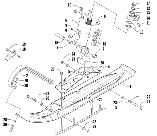 SKI AND SPINDLE ASSEMBLY