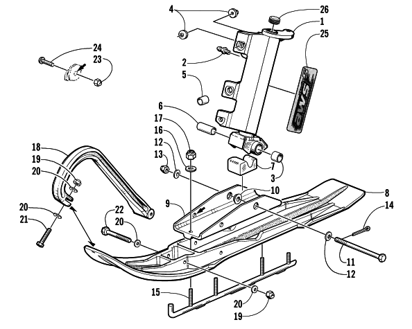 SKI AND SPINDLE ASSEMBLY