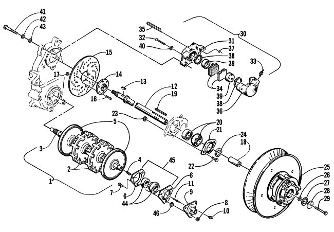 DRIVE TRAIN SHAFTS AND BRAKE ASSEMBLIES