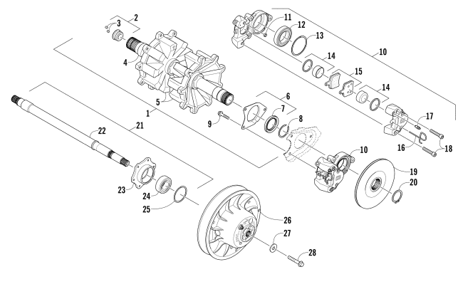 DRIVE TRAIN SHAFTS AND BRAKE ASSEMBLIES