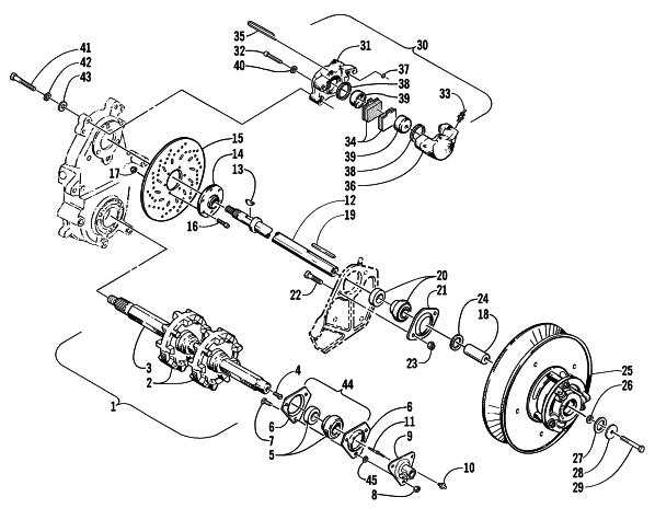 DRIVE TRAIN SHAFTS AND BRAKE ASSEMBLIES