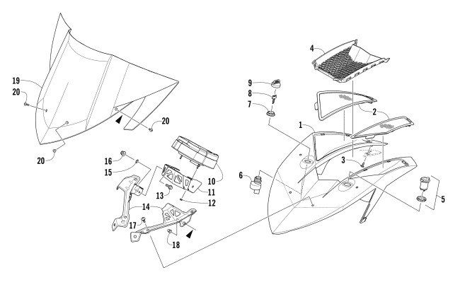 WINDSHIELD AND INSTRUMENTS ASSEMBLIES