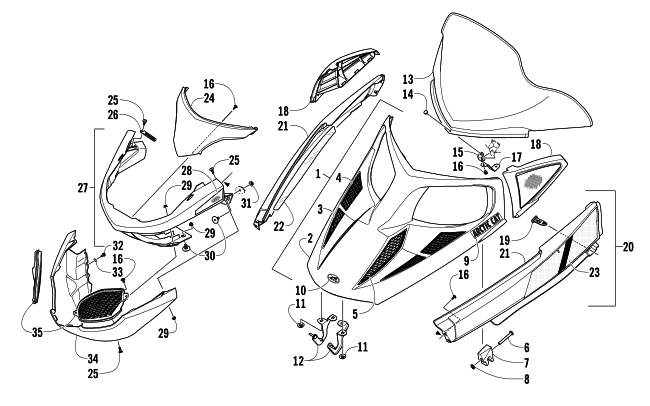 HOOD, WINDSHIELD, AND FRONT BUMPER ASSEMBLY