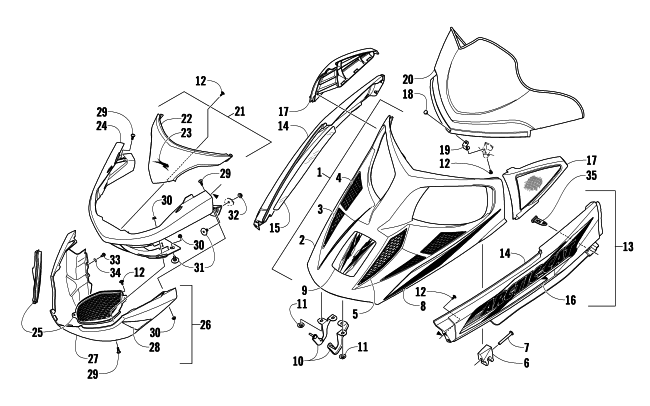 HOOD, WINDSHIELD, AND FRONT BUMPER ASSEMBLY