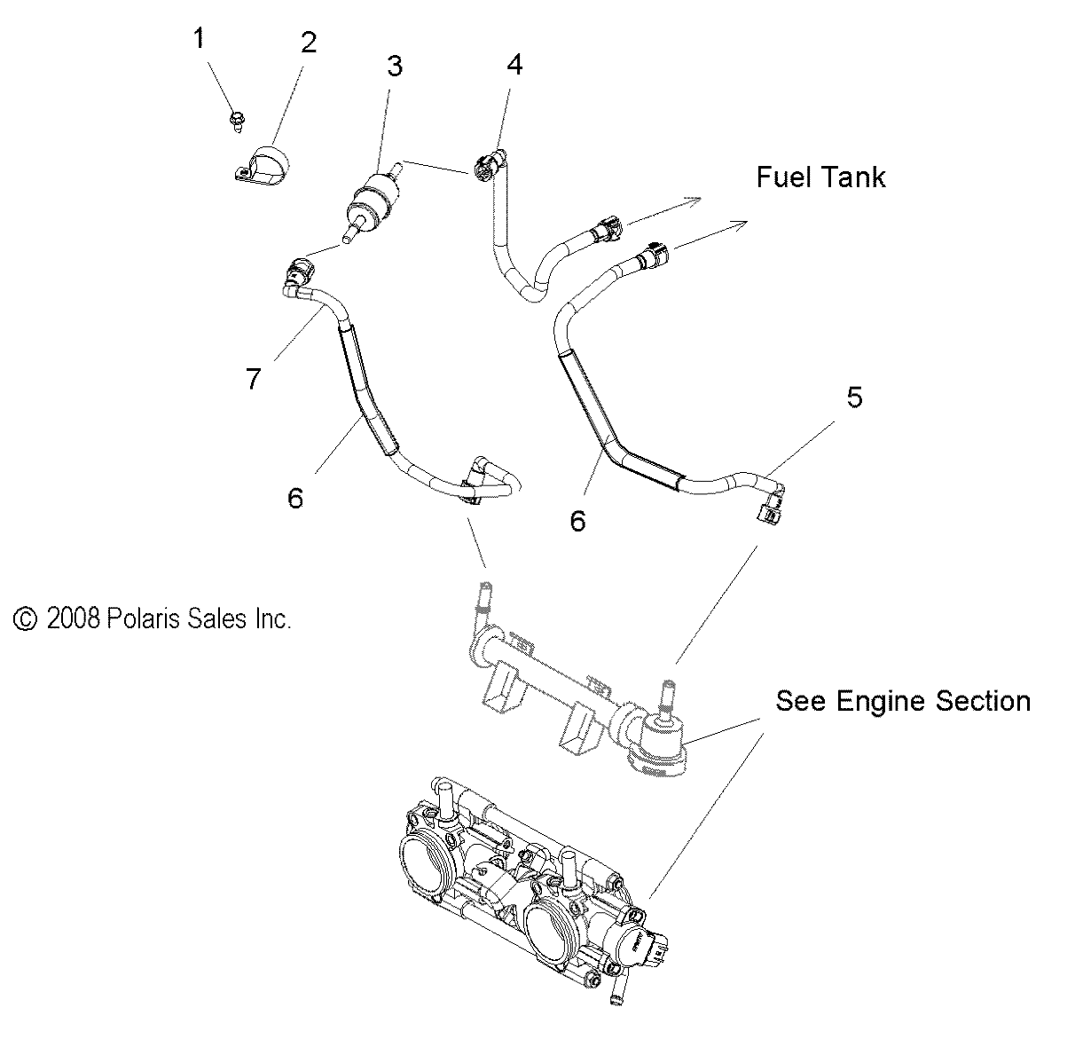 FUEL SYSTEM, THROTTLE BODY and FUEL LINES - S12PT7FSL (49SNOWTHROTTLE09FSTRG)