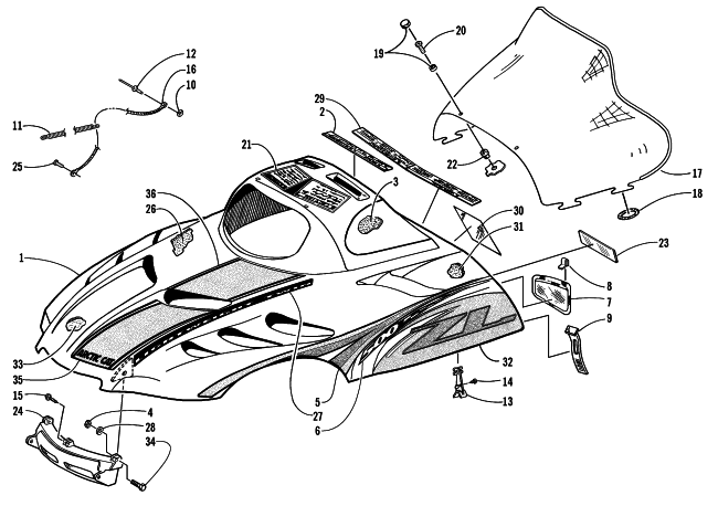 HOOD AND WINDSHIELD ASSEMBLY