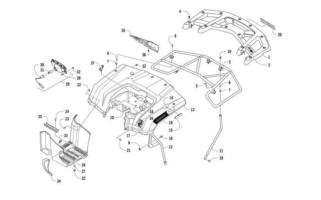 REAR BODY, RACK, AND TAILLIGHT ASSEMBLY