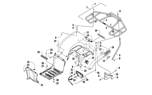 REAR BODY, RACK, AND TAILLIGHT ASSEMBLY