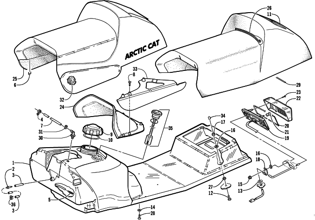 GAS TANK, SEAT, AND TAILLIGHT ASSEMBLY