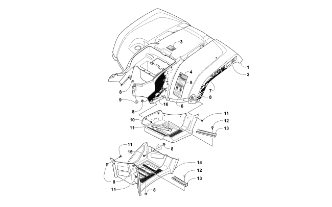 REAR BODY PANEL AND FOOTWELL ASSEMBLIES (Black)