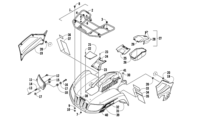 FRONT RACK, BODY PANEL, AND HEADLIGHT ASSEMBLIES