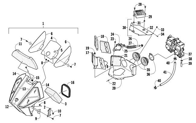 AIR SILENCER, CARBURETOR, AND FUEL PUMP ASSEMBLY