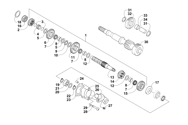 SECONDARY TRANSMISSION ASSEMBLY (UP TO ENGINE SERIAL NO. 0264069)