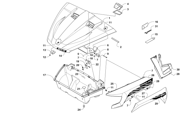 HOOD/FRONT STORAGE AND SIDE PANEL ASSEMBLY