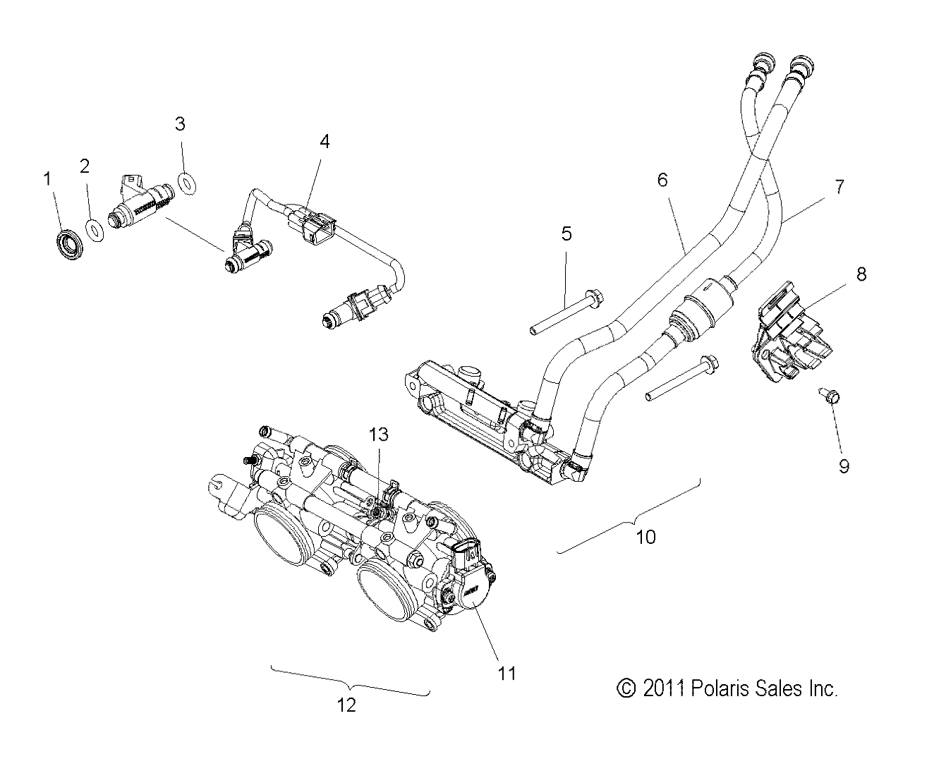 FUEL SYSTEM, RAIL, LINES and THROTTLE BODY - S12BF8GSA/GSL (49SNOWFUELLINE12800)