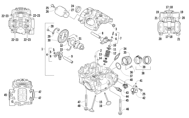 CYLINDER HEAD AND CAMSHAFT/VALVE ASSEMBLY (UP TO ENGINE SERIAL NO. 0309069)