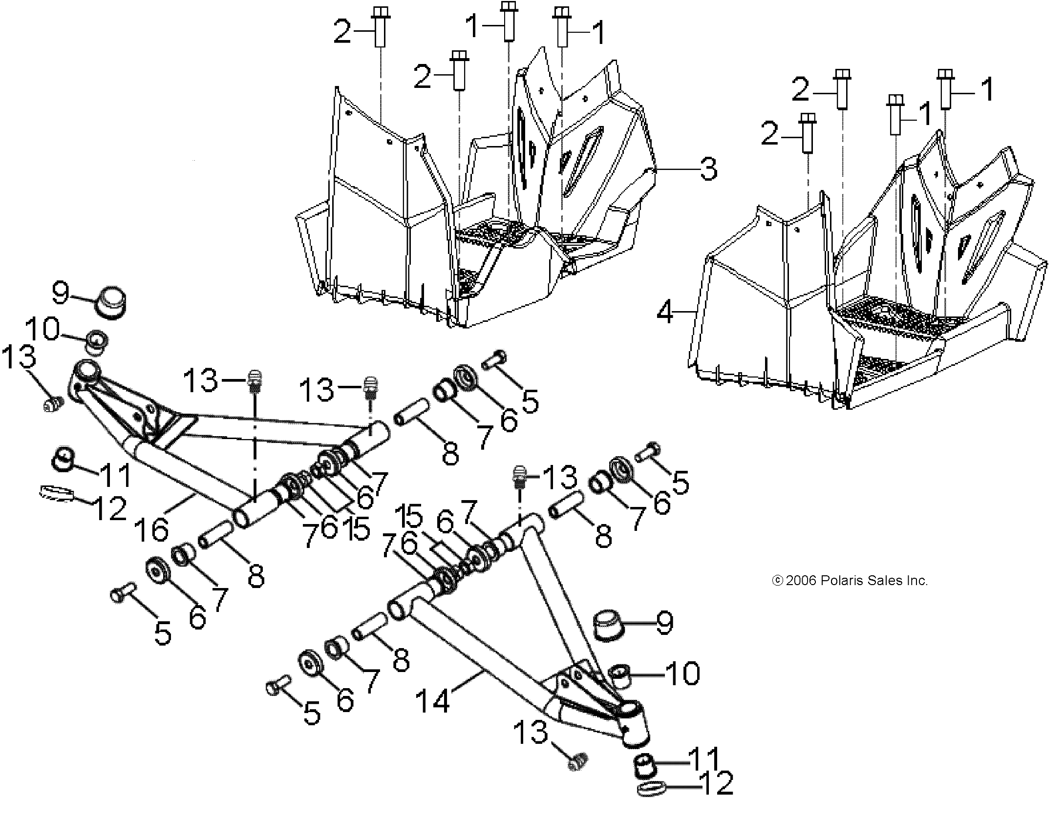 CHASSIS, A-ARM and FOOTREST - A09KA09AB/AD (49ATVSUSPFRT08OUT90)