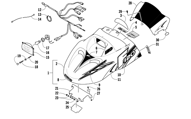 HOOD, HEADLIGHT, AND WINDSHIELD ASSEMBLY