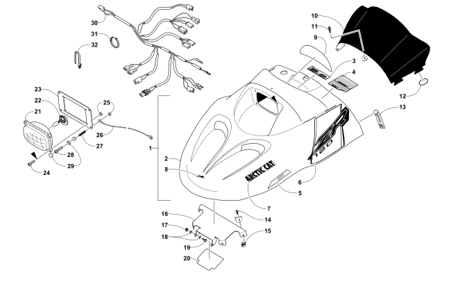 HOOD, HEADLIGHT, AND WINDSHIELD ASSEMBLY