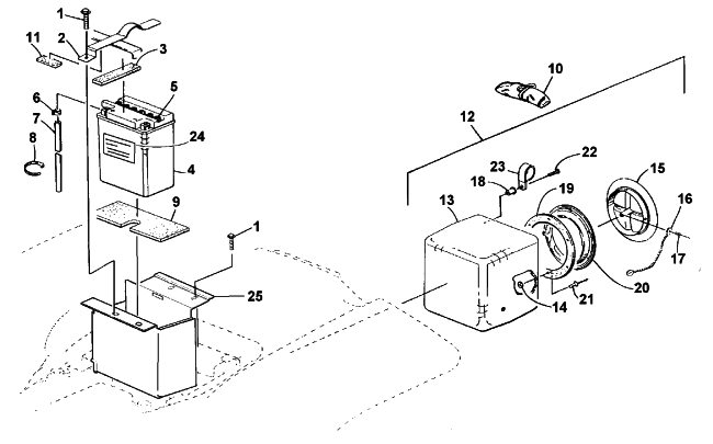 STORAGE BOX AND BATTERY ASSEMBLY