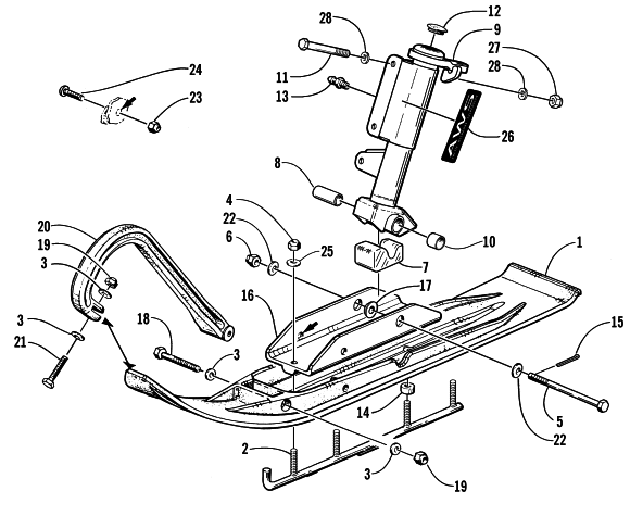 SKI AND SPINDLE ASSEMBLY