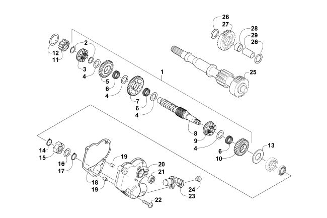 SECONDARY TRANSMISSION ASSEMBLY (ENGINE SERIAL NO. 40010070 AND UP)