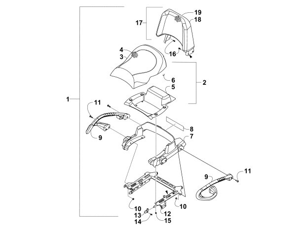 PASSENGER SEAT AND BACKREST ASSEMBLY