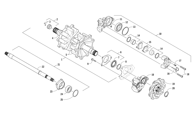 DRIVE TRAIN SHAFTS AND BRAKE ASSEMBLIES