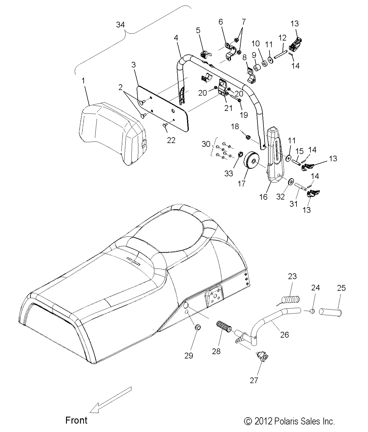 BODY, BACKREST AND GRABHANDLES - S13PU7ESL/EEL (49SNOWBACKREST13WIDE)