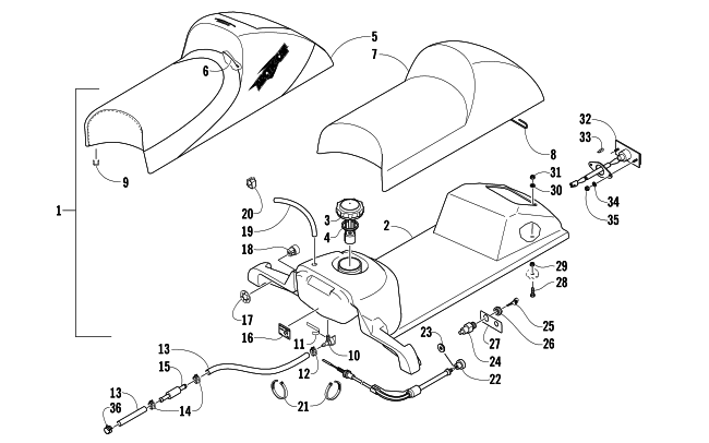 GAS TANK, SEAT, AND TAILLIGHT ASSEMBLY