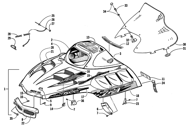 HOOD AND WINDSHIELD ASSEMBLY