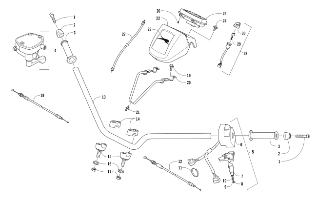 HANDLEBAR, INSTRUMENT POD, AND CONTROL ASSEMBLIES