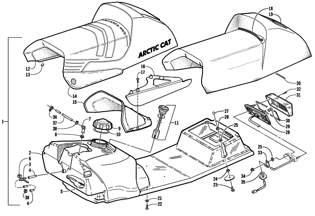 GAS TANK, SEAT, AND TAILLIGHT ASSEMBLY