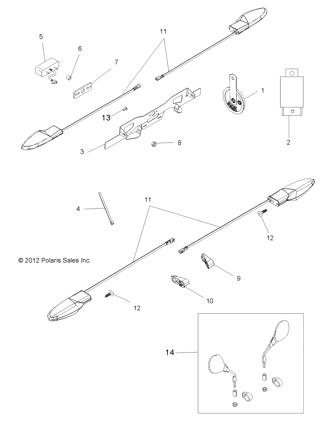 ELECTRICAL, TURN SIGNALS, LP BRACKET, MIRRORS and HORN - A15SVE95FW (49ATVTURNSIG13SCRAM850I)