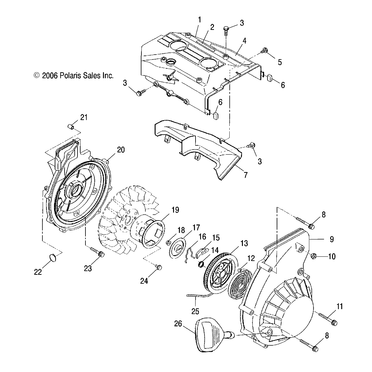 ENGINE BLOWER HOUSING and RECOIL STARTER - S07NJ5BS/BE (49SNOWBLOWERSUPER)