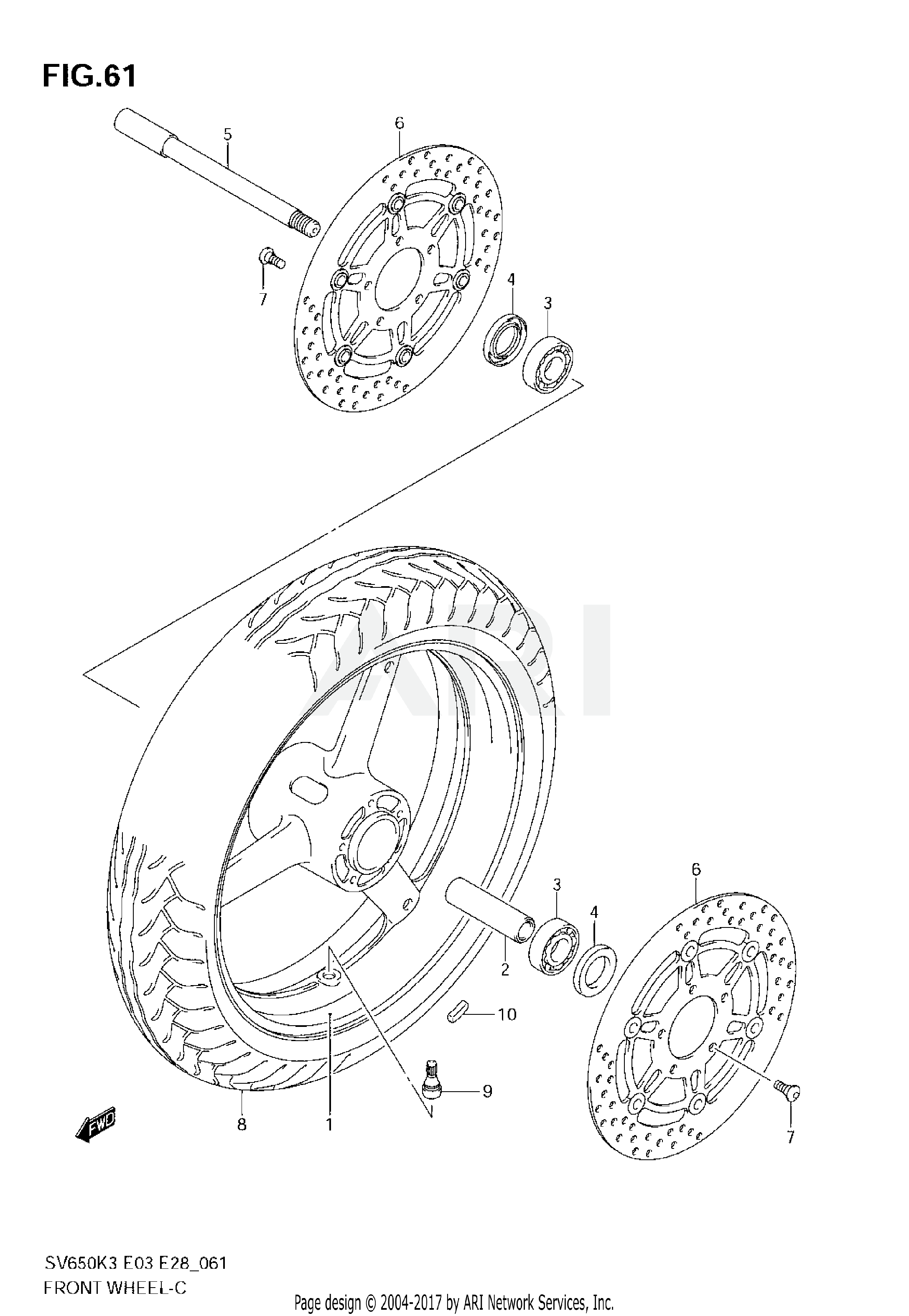 FRONT WHEEL (SV650K3/SK3/K4/SK4/K5/SK5/K6/SK6/K7/SK7)