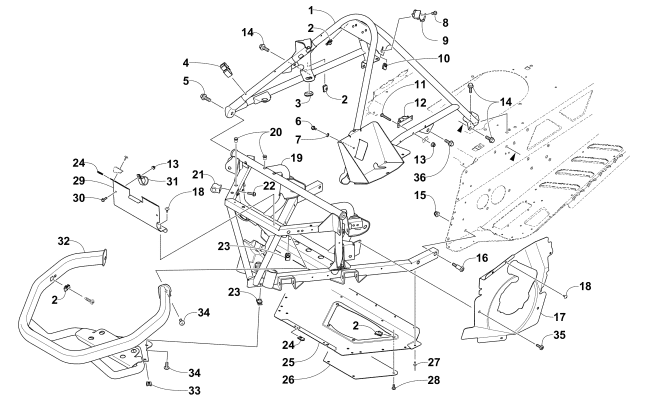 FRONT BUMPER, FRAME, AND STEERING SUPPORT ASSEMBLY