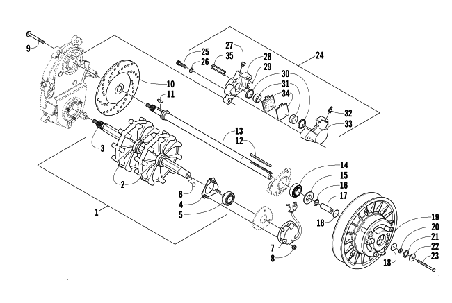 DRIVE TRAIN SHAFTS AND BRAKE ASSEMBLIES