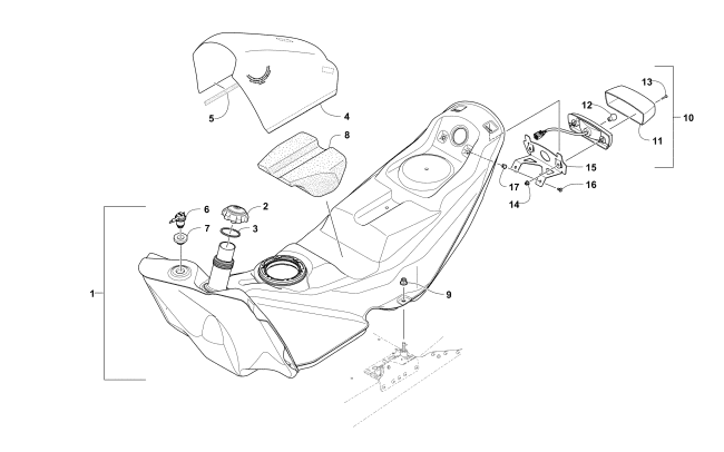 GAS TANK AND TAILLIGHT ASSEMBLY