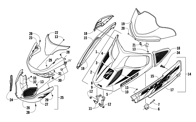 HOOD, WINDSHIELD, AND FRONT BUMPER ASSEMBLY