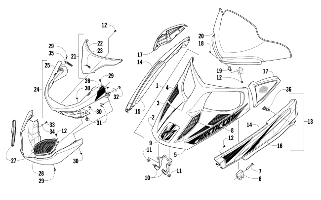 HOOD, WINDSHIELD, AND FRONT BUMPER ASSEMBLY