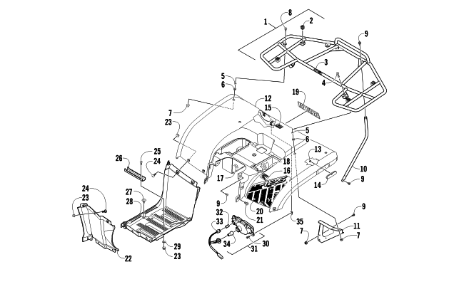 REAR BODY, RACK, AND TAILLIGHT ASSEMBLY